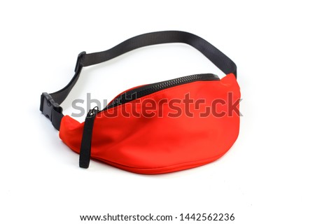 red waist pouch isolated on white background. - Image  Royalty-Free Stock Photo #1442562236