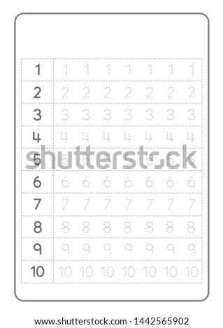 Free handwriting pages for writing numbers         Learning numbers, Numbers tracing worksheet for kindergarten vector
