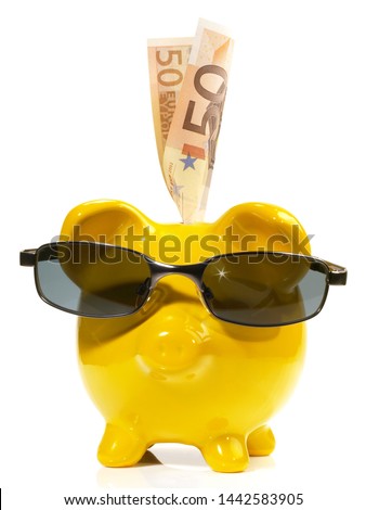 Piggy Bank with Sunglasses on white Background