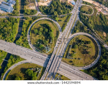 Aerial Photo - Motorway Interchange in the morning.