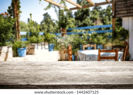 Desk of free space and summer background of beach with sea 