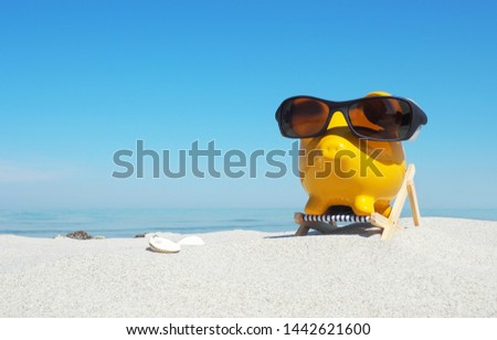Piggy Bank with Sunglasses  in Vacation - Panorama