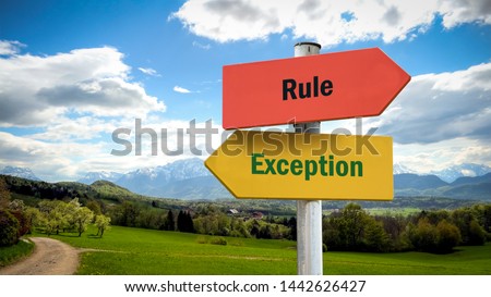 Street Sign the Direction Way to Exception versus Rule Royalty-Free Stock Photo #1442626427