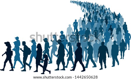 Crowd of people waiting in line vector silhouette isolated on white background Royalty-Free Stock Photo #1442650628