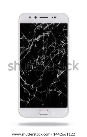 modern touch screen smartphone with broken screen isolated on white background. with clipping path.
