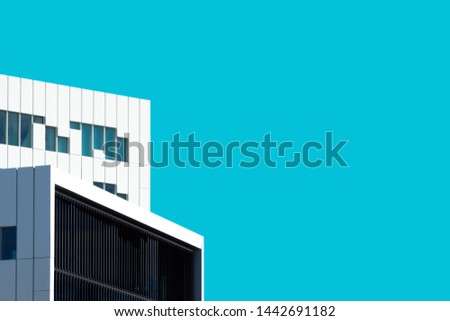 Modern Architecture. Minimal Aesthetics. Building Fragments against clear, blue sky. High Quality and Resolution Image.