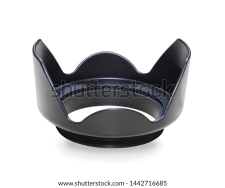 Black plastic lens hood isolated over white