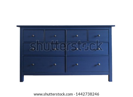 Blue dresser isolated on white background. Wooden furniture for home interior Royalty-Free Stock Photo #1442738246