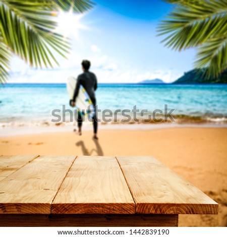 Wooden old board of free space for your decoration and summer beach background. 