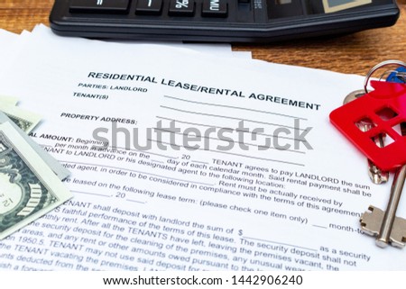 House, home, property, real estate lease rental contract agreement pen money coins keys wooden background, expenses, buying, investment, finance, savings, concept close up