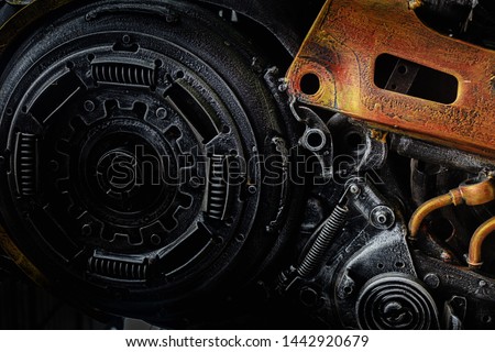 Old engine parts, steel robot design, for use in the engineering