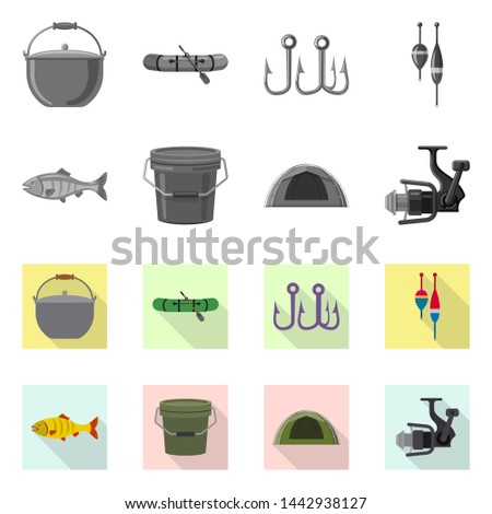 bitmap design of fish and fishing symbol. Set of fish and equipment bitmap icon for stock.