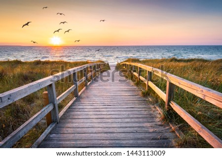 Beautiful sunset at the dune beach, North Sea, Germany Royalty-Free Stock Photo #1443113009