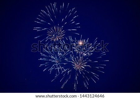 Cheap bright sparkling fireworks, blue and golden color, on the night sky, background texture