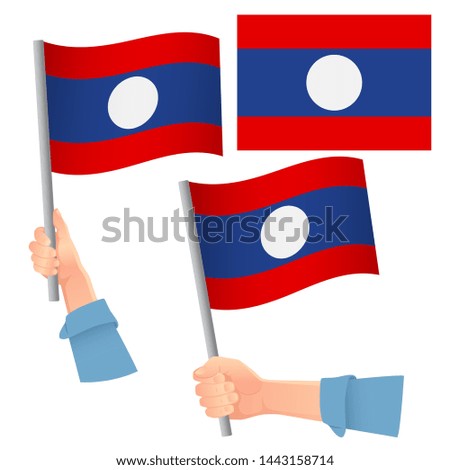 Laos flag in hand. Patriotic background. National flag of Laos  illustration