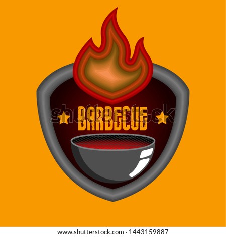 Isolated barbecue label with a flame icon and a grill - Vector