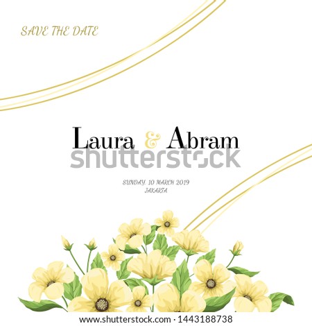 Wedding invitation template with yellow flowers.