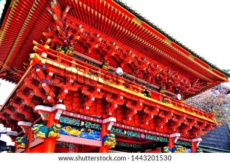 Two-storied gate of Kanda Myoujin shrine. Royalty-Free Stock Photo #1443201530