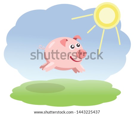 pink color happy pig running jumping vector drawing