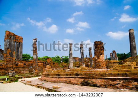 Ruins of ancient remains at Wat Phra Si Sanphet temple, One of the famous temple in Ayutthaya, Temple in Ayutthaya Historical Park, Ayutthaya Province, Thailand. UNESCO world heritage. (soft focus)