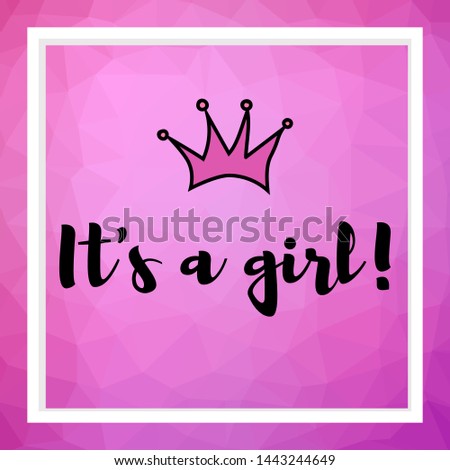  illustration greeting card, baby shower card, baby announcement card design element, it's a girl lettering