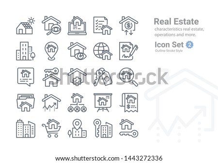 Real Estate vector icon collection with outline Stroke Royalty-Free Stock Photo #1443272336