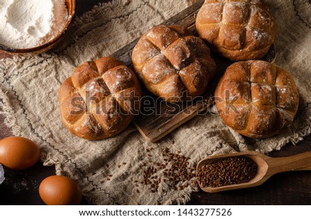 Delicious rye pastry buns, fresh and salty