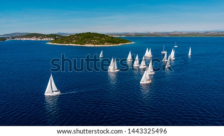 Aerial view of  sea during a Regatta in Croatia Royalty-Free Stock Photo #1443325496