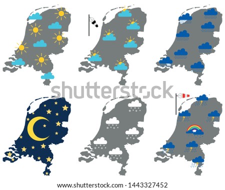Maps of the Netherlands with various weather symbols