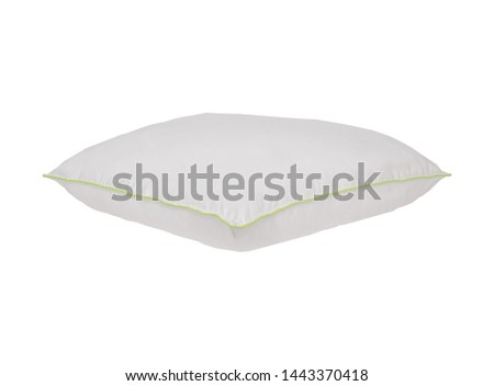 soft white pillow isolated on white background, green fringe, stock photography