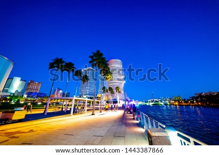 Colorful night in Tampa riverwalk. Florida, USA