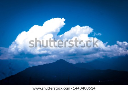 Background photo of Cloudy overcast morning at himalayan mountains. Dreamy landscape. Fluffy weather. Beauty of wild east asian indian nature. Magnificent. Peaceful tranquil loneliness and calm Image.