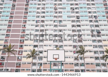 Rainbow colored building in Hong Kong. A public housing estate called Choi Hung in Hong Kong, Kowloon.