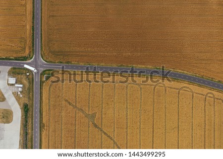 Aerial photography of farmlands, agricultural fields. 