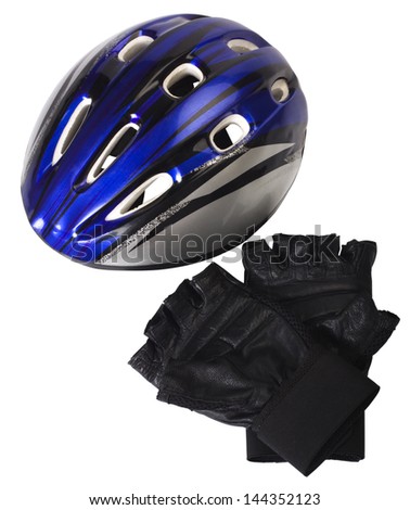 Close-up of a cycling helmet with cycling gloves