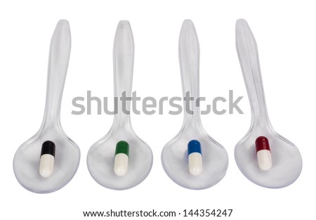 Close-up of spoons with capsules