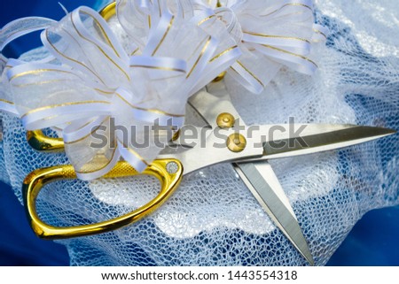 Luxury Gold Scissors Prepared for Cutting Ribbon in the Grand Opening Event