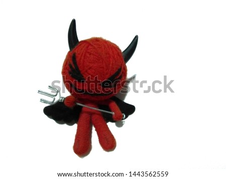 Red Devils Red Rope Demon Doll White Background.