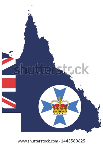 Combined Map and Flag of the Australian State of Queensland