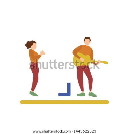 Flat Design Character of a Street Performer with Audience, Human Activities Performance