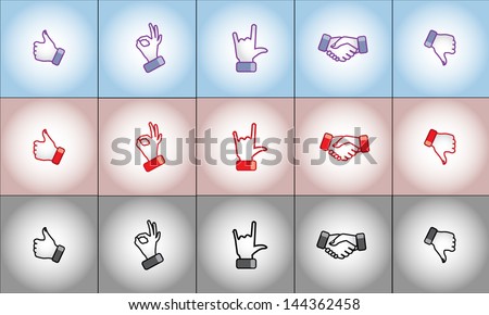 Illustration concept of Different Social Media style hand gestures - like, best, dislike, Handshake, I love You