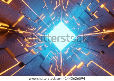 3d render futuristic tunnel with the light glow