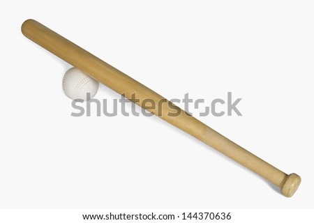 Close-up of a baseball bat with a baseball