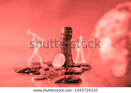 Concept No Capitalism, monochromatic image, coral trend color. Royalty-Free Stock Photo #1443724310