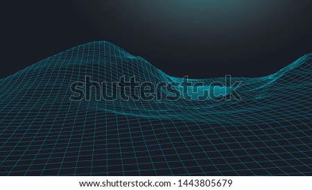 Abstract vector landscape background. Cyberspace grid. Vector illustration. 3d landscape.