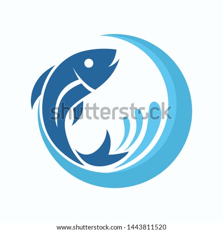 Fish Logo Template. Fish with wave and water Splashes