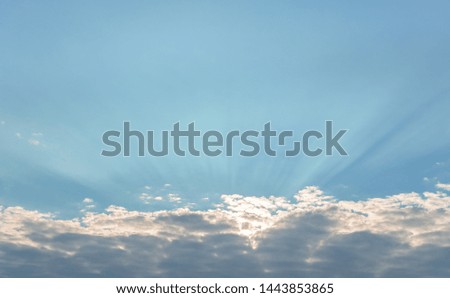 Beautiful Vast blue sky with sunrays. Shape independent , Elements of nature, Concept of simplicity and relaxation.
