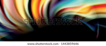 Fluid color rainbow style wave abstract background, techno modern design on black. Vector