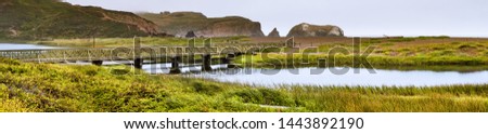 Rodeo Lagoon on the Pacific Ocean coastline, on a cloudy day, Marin Headlands, Marin County, California Royalty-Free Stock Photo #1443892190