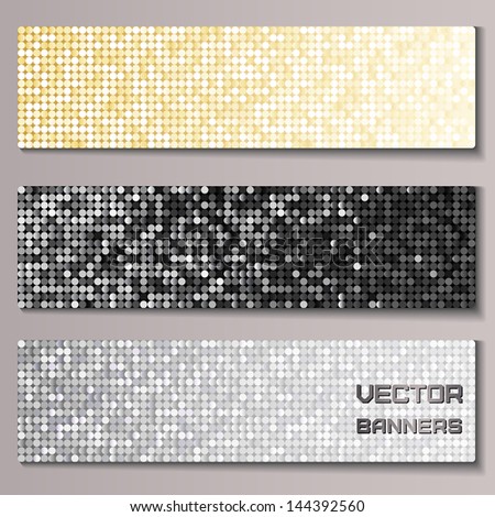 Set of banners with shiny metallic paillettes. Silver, golden, black background. Eps10 vector illustration Royalty-Free Stock Photo #144392560